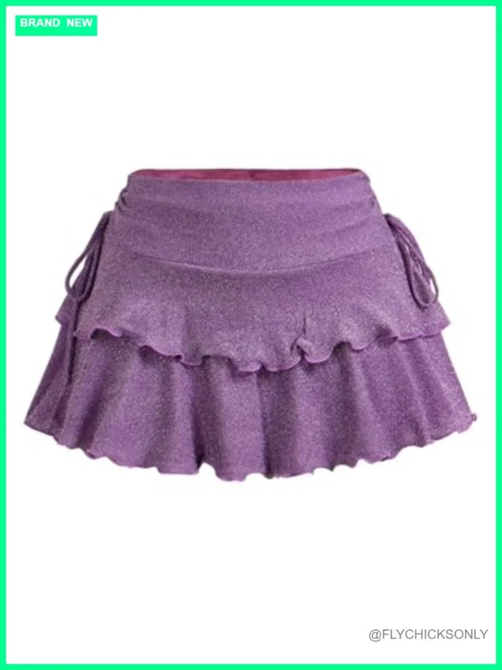 Glitter Ruffle Mini Skirt with Built-in Shorts, Y2k A-Line Flowy Party Skirt